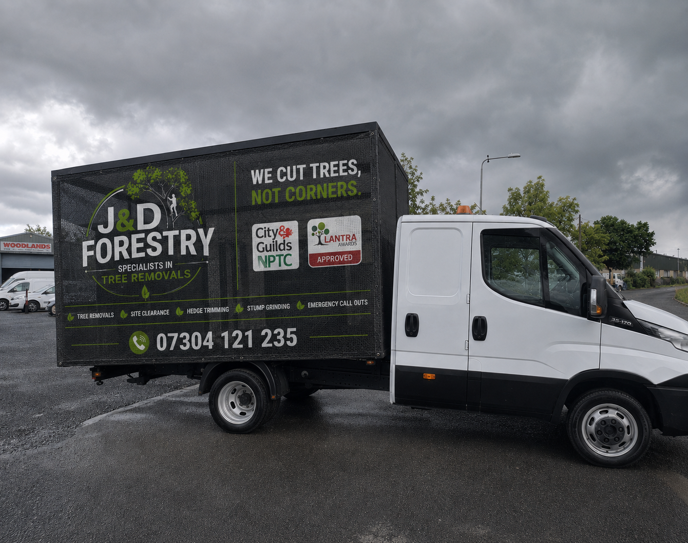 J&D Forestry branded van — fully equipped and ready for work